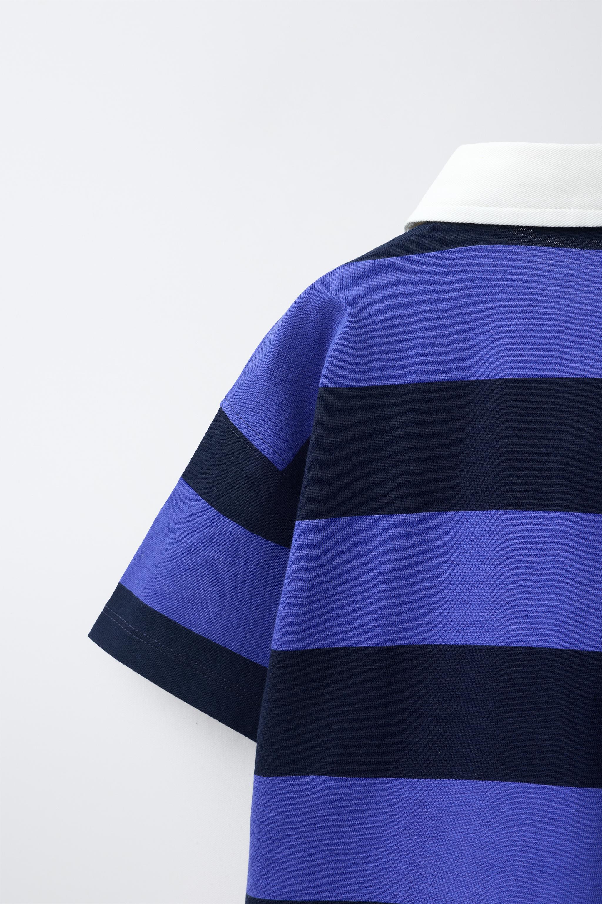 STRIPED CONTRAST COLLAR POLO SHIRT